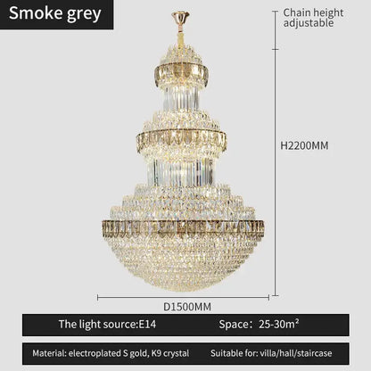 Luxury gold crystal chandelier for hotel and villa dining room