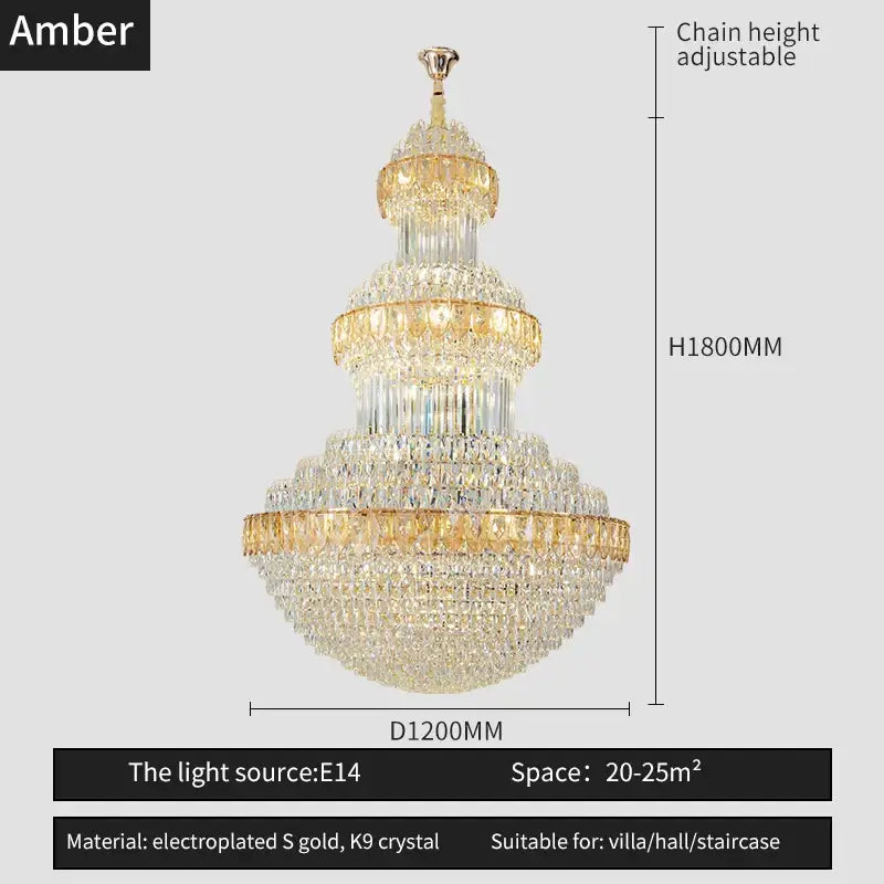 Luxury gold crystal chandelier for hotel and villa dining room