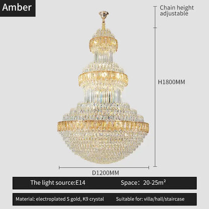 Luxury gold crystal chandelier for hotel and villa dining room