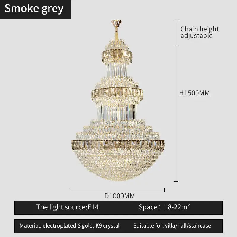 Luxury gold crystal chandelier for hotel and villa dining room