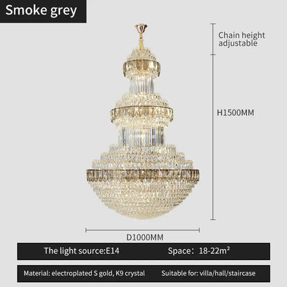 Luxury gold crystal chandelier for hotel and villa dining room