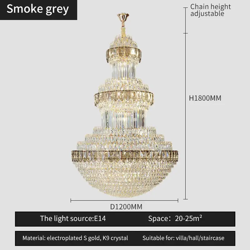 Luxury gold crystal chandelier for hotel and villa dining room