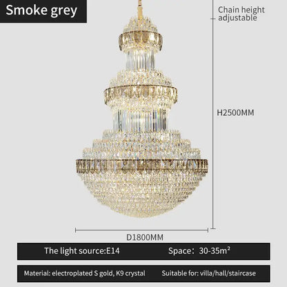 Luxury gold crystal chandelier for hotel and villa dining room