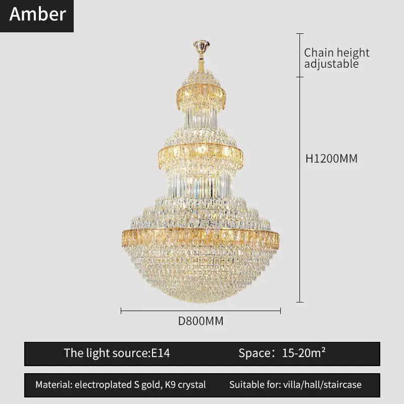 Luxury gold crystal chandelier for hotel and villa dining room