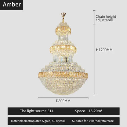 Luxury gold crystal chandelier for hotel and villa dining room