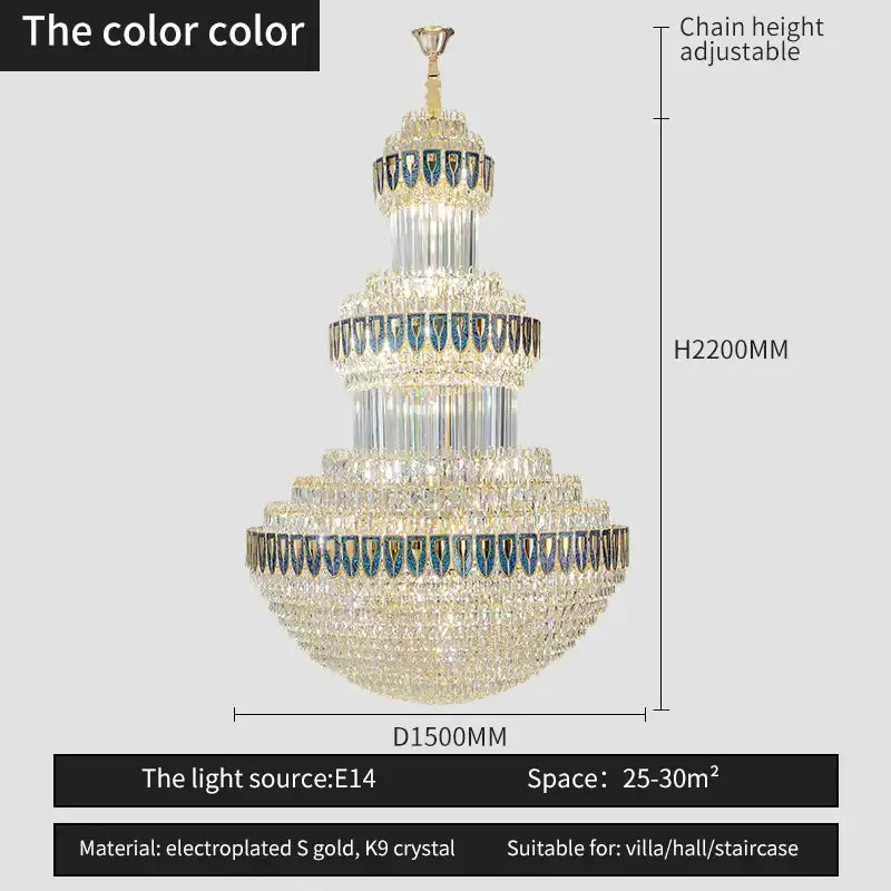Luxury gold crystal chandelier for hotel and villa dining room