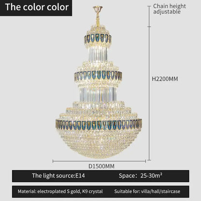 Luxury gold crystal chandelier for hotel and villa dining room