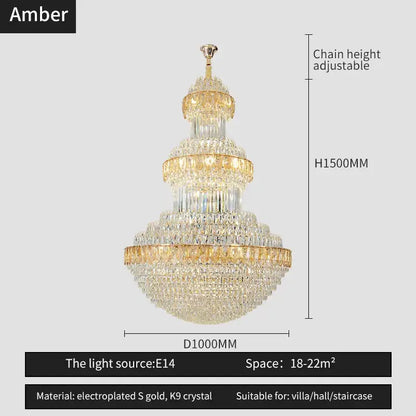 Luxury gold crystal chandelier for hotel and villa dining room