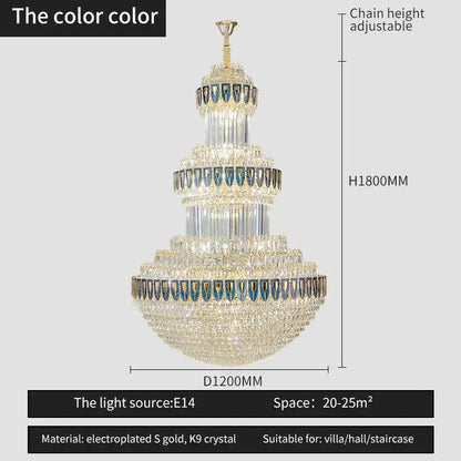 Luxury gold crystal chandelier for hotel and villa dining room