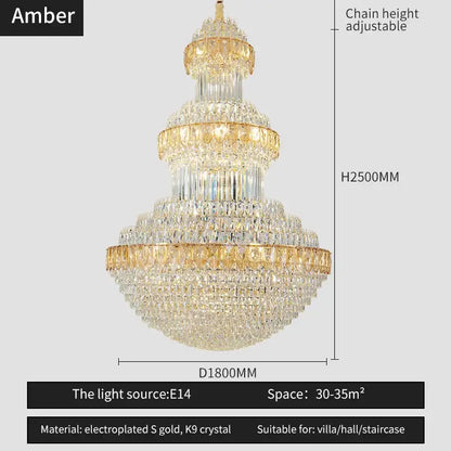 Luxury gold crystal chandelier for hotel and villa dining room