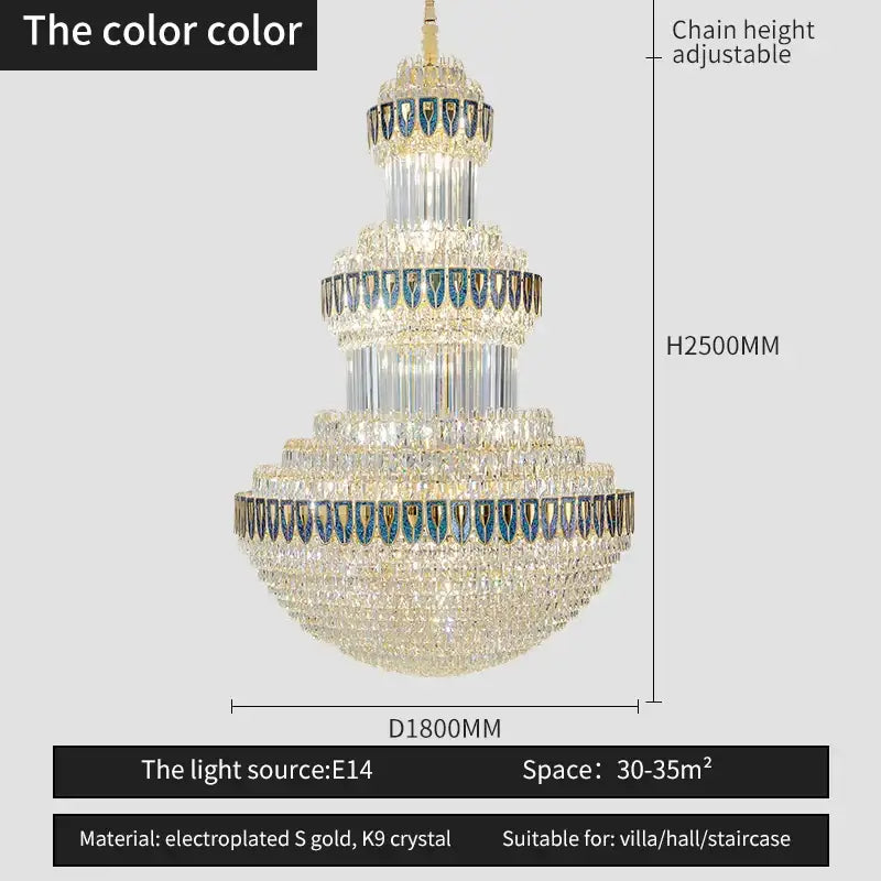 Luxury gold crystal chandelier for hotel and villa dining room
