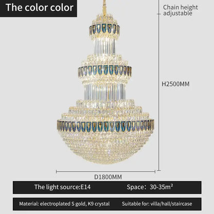 Luxury gold crystal chandelier for hotel and villa dining room