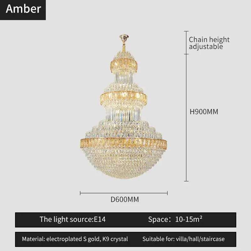 Luxury gold crystal chandelier for hotel and villa dining room