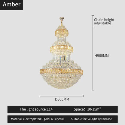 Luxury gold crystal chandelier for hotel and villa dining room