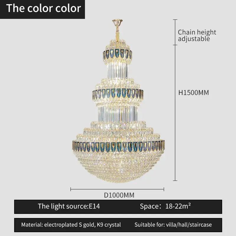 Luxury gold crystal chandelier for hotel and villa dining room