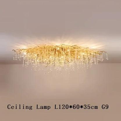 Luxury gold crystal chandelier living room branching droplet light