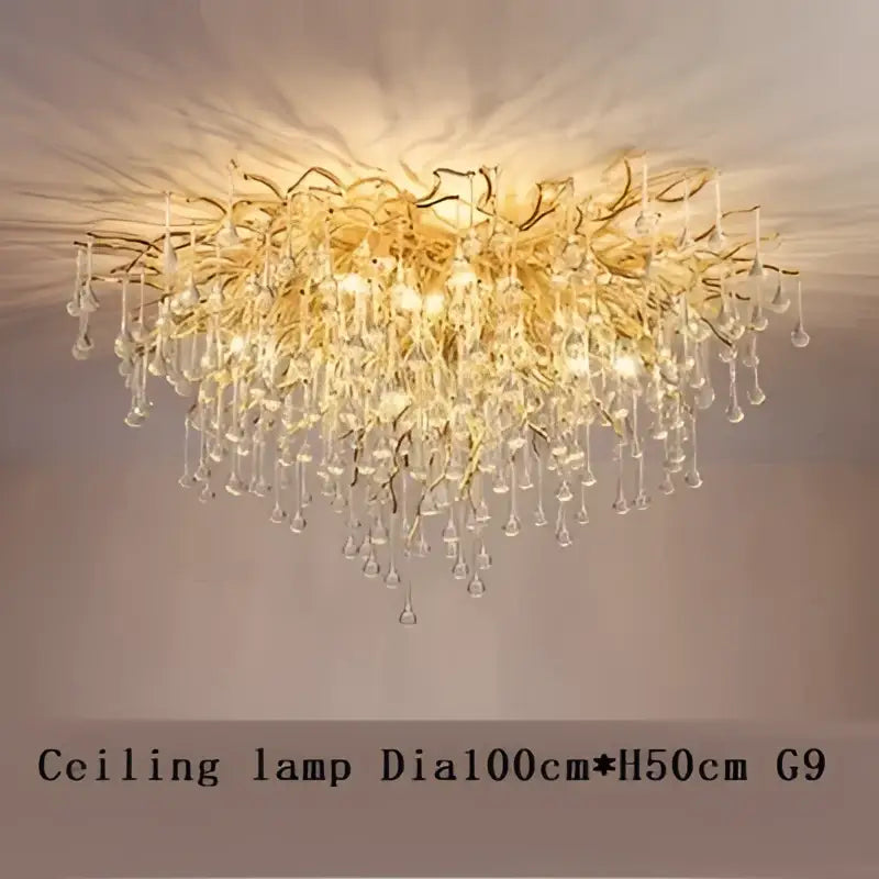 Luxury gold crystal chandelier living room branching droplet light