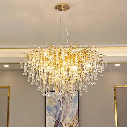 Luxury gold crystal chandelier living room branching droplet light