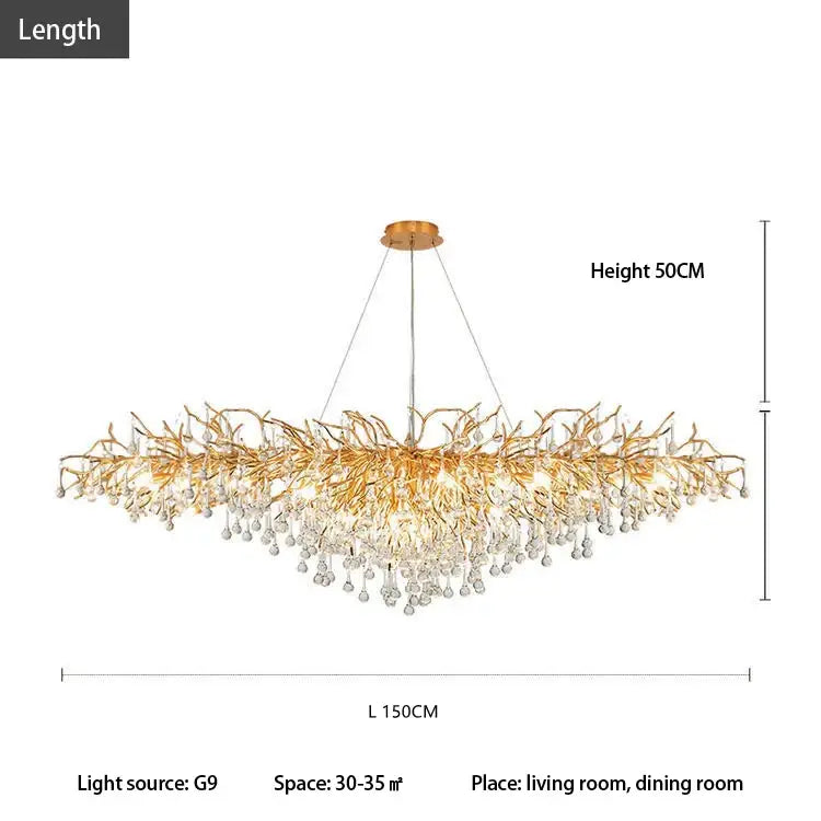 Luxury gold crystal chandelier living room branching droplet light