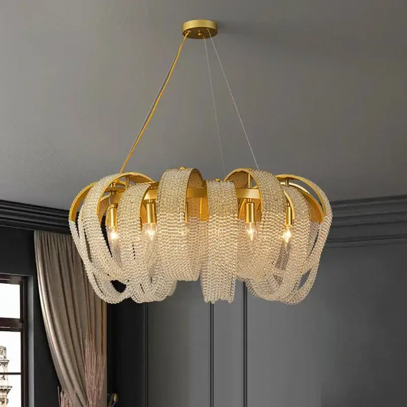 Luxury gold crystal chandelier living room pendant light