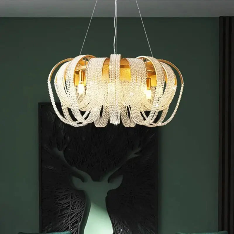Luxury gold crystal chandelier living room pendant light