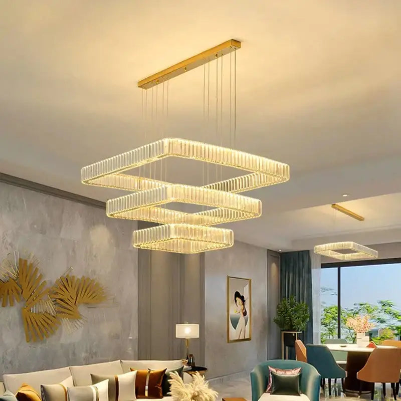 Modern gold rectangular crystal chandelier living room light