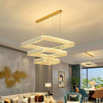 Modern gold rectangular crystal chandelier living room light