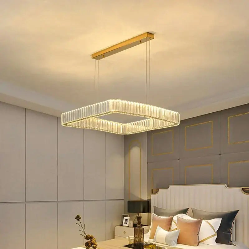 Modern gold rectangular crystal chandelier living room light