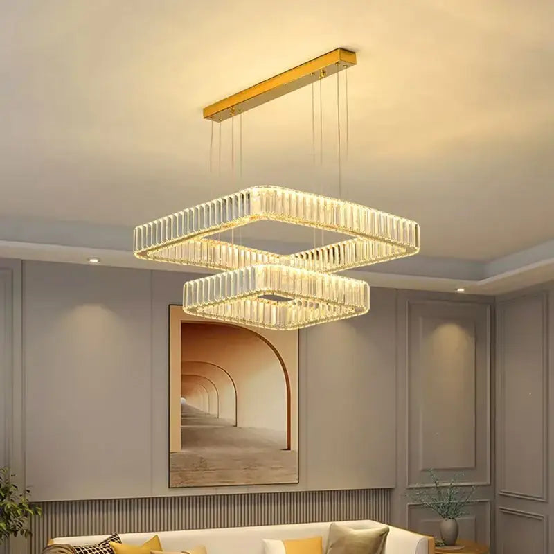 Modern gold rectangular crystal chandelier living room light