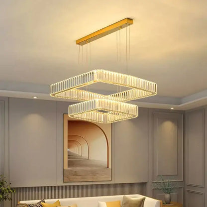 Modern gold rectangular crystal chandelier living room light