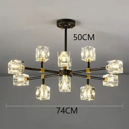 Luxury gold cube crystal chandelier living room pendant light