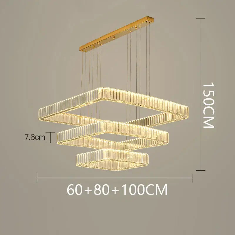 Modern gold rectangular crystal chandelier living room light