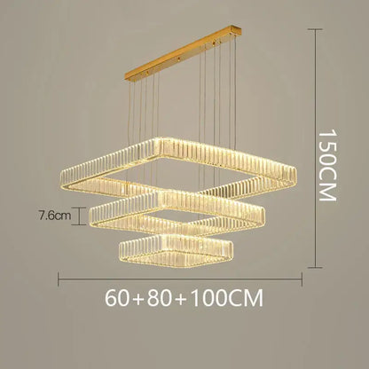 Modern gold rectangular crystal chandelier living room light