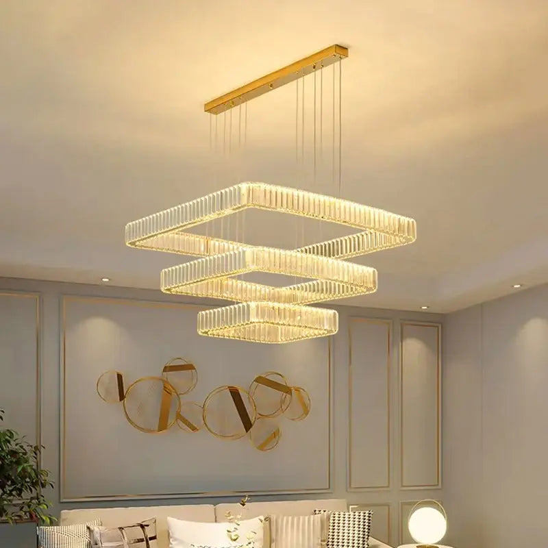 Modern gold rectangular crystal chandelier living room light