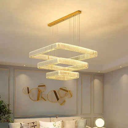 Modern gold rectangular crystal chandelier living room light