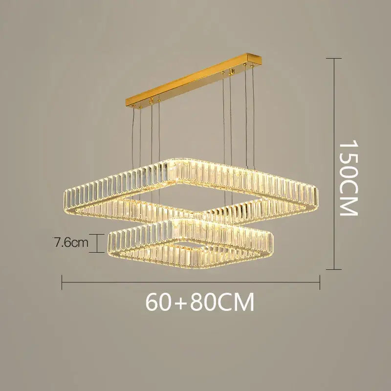 Modern gold rectangular crystal chandelier living room light