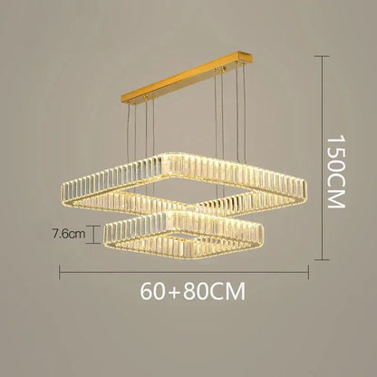 Modern gold rectangular crystal chandelier living room light