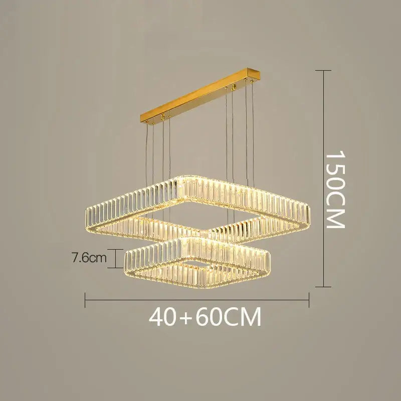 Modern gold rectangular crystal chandelier living room light