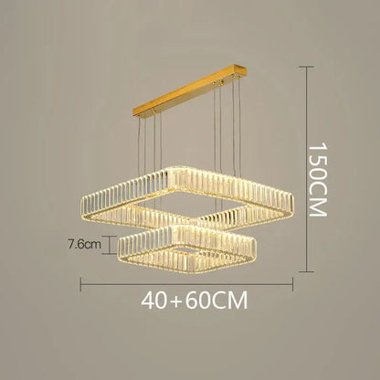 Modern gold rectangular crystal chandelier living room light