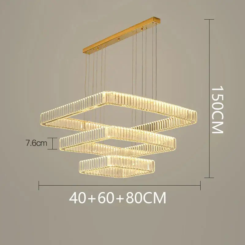 Modern gold rectangular crystal chandelier living room light