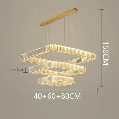 Modern gold rectangular crystal chandelier living room light