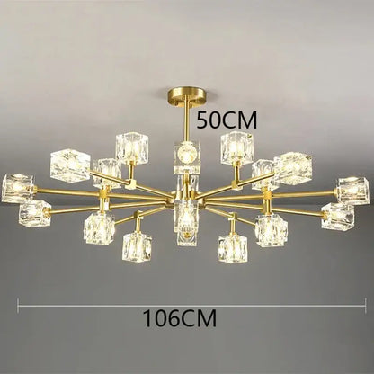 Luxury gold cube crystal chandelier living room pendant light