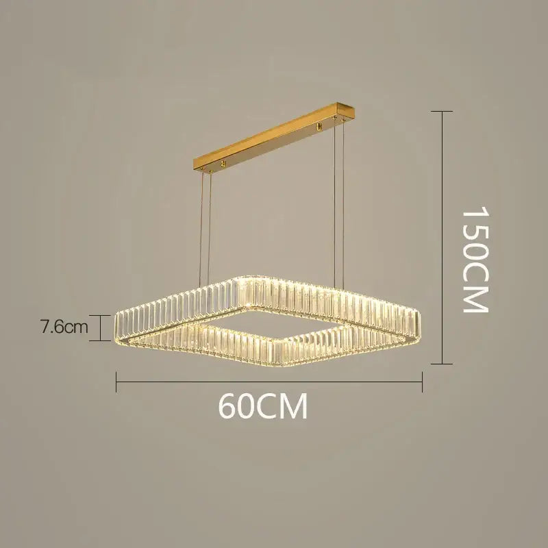 Modern gold rectangular crystal chandelier living room light