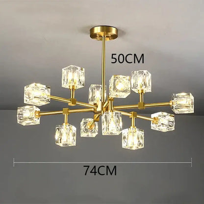 Luxury gold cube crystal chandelier living room pendant light