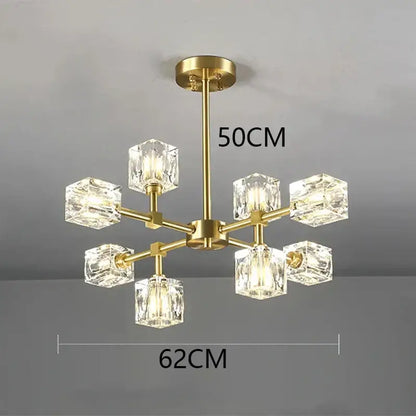 Luxury gold cube crystal chandelier living room pendant light