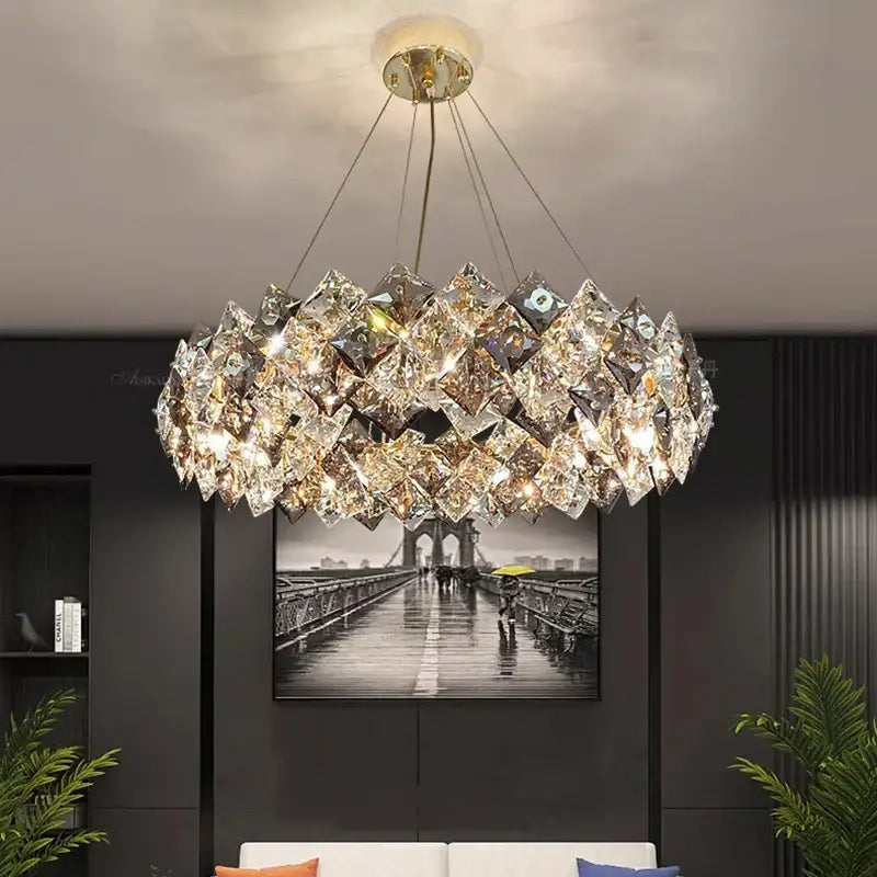 Modern layered crystal chandelier for living room dining