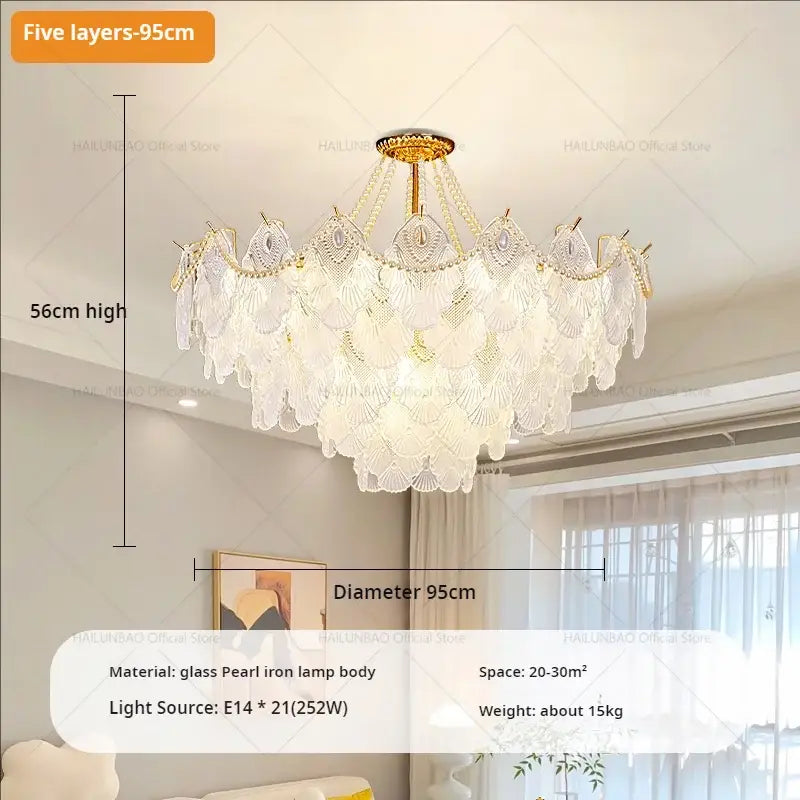 Elegant white and gold crystal chandelier living room light