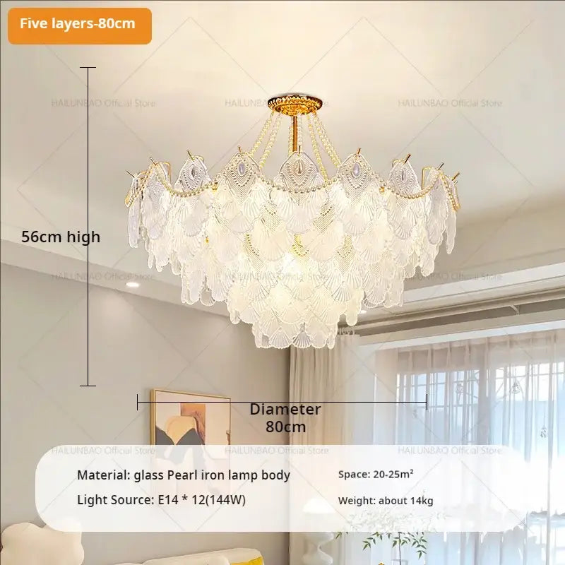 Elegant white and gold crystal chandelier living room light