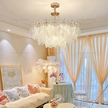 Elegant white and gold crystal chandelier living room light