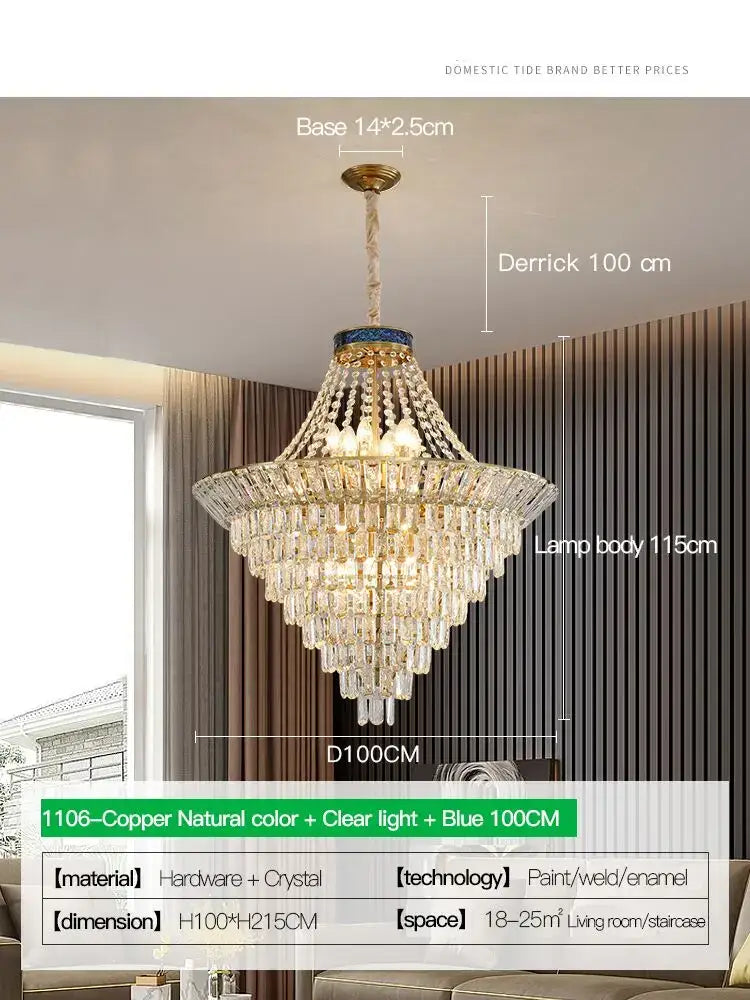 Modern gold crystal chandelier for villa living room